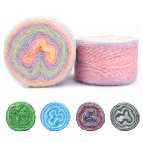 Fadcaer 2 x 100g Regenbogen Strickgarn Bunte Strickwolle Garn Farbverlauf Bobbel Wolle Mehrfarbig Wolle für Handstricken DIY Stricken Handwerk Hut Schal Socken Handschuhe (Farbe D) von Fadcaer