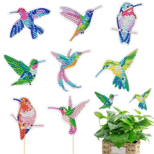 Fadcaer 8 Stück Diamant Painting für Gartendeko,Vogel Diamond Art Painting Stakes für Garten Dekor,Diamant Malerei Kunst Stakes für Erwachsene Kinder,Mosaik Diamant Painting für Gartendeko Handwerk von Fadcaer