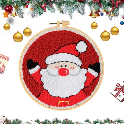 Fadcaer Weihnachten Punch Needle Anfänger Stickerei Set Stanznadel Stickerei Starter Kit DIY Stanznadel Handwerk Stickerei Muster mit Einstellbare Punch Needle für Handwerk Stitching (rosa) von Fadcaer