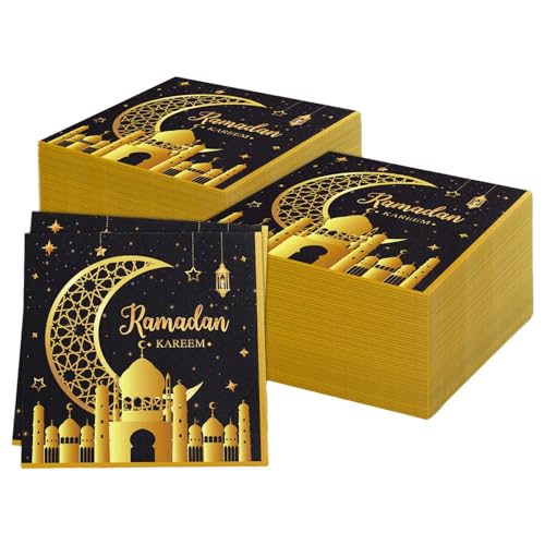Ramadan Eid Mubarak Papier Servietten,24 PCs Islamic Eid Mubarak Party Tabelle Dekor Serviettes Servietten mit Star Moon für Ramadan Muslim Islamic Party liefert Tischdekorationen von Fadcaer
