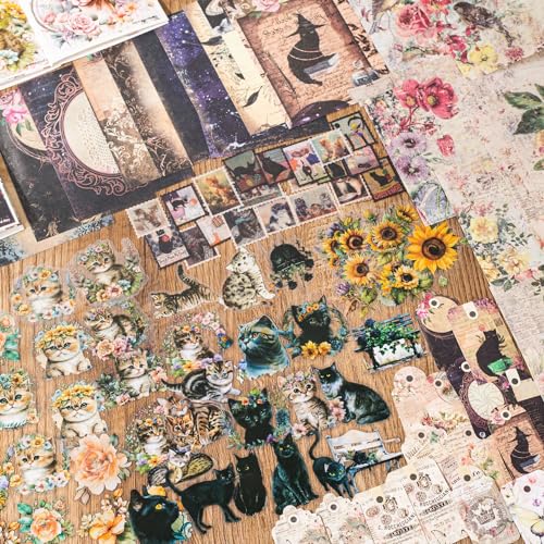 Scrapbooking Supplies 210pcs Cute Cat Vinyl Sticker DIY Art Decals Paper PET Cats Meme Stickers Waterproof Aesthetic Material Paper for Making Card Notebook Journal Water Bottles Skateboard Laptop von Fadcaer