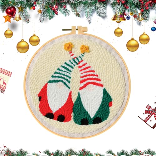 Stanznadel Stickset für Anfänger Weihnachten Stickerei Kits Handwerk DIY Stickerei Kit Inklusive Muster Anleitung Garne Stickrahmen Nadeln (Roter Weihnachtsmann) von Fadcaer