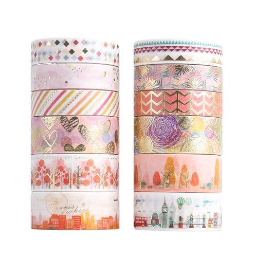 Washi Tape Set 12 Rollen Buntes Washi-Papier-Klebeband DIY Scrapbooking Dekoratives Bastelband Asthetische Maskierung, Geschenkband Goldfolie Japanisches Klebeband für Planer Tagebuch Kunsthandwerk von Fadcaer