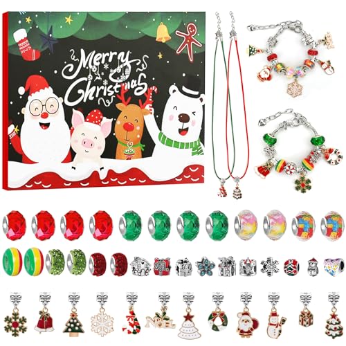 Weihnachten DIY Schmuck Making Kit Für Kinder Weihnachten Armbandherstellung Set Mit Farben Perlen Weihnachten Geschenk Armband Halskette Charm Armband Kit Weihnachtskette Geschenke Für Mädchen Kinder von Fadcaer