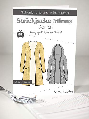 Schnittmuster und Nähanleitung - Damen Strickjacke - Minna 32 bis 58 von Fadenkäfer