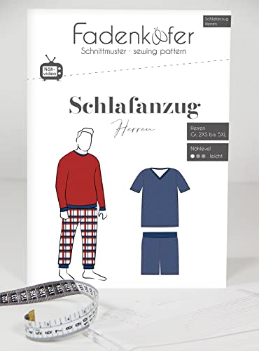 Schnittmuster und Nähanleitung - Schlafanzug Herren 32 bis 58 weiß von Fadenkäfer