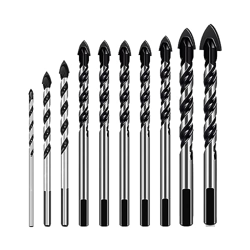 10pcs Drill Bit Set Premium Carbide Anti Slip Tile Drill Bits Set Professional Concrete Drill Bit Set for Porcelain Ceramic Tile, Concrete, Brick, Glass, Plastic Masonry and Wood (Black) von Faderr