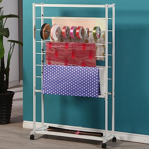 Fadiadem Ribbon Organizer Geschenkpapierhalter Standhalterung, Bastelraum Metallband Aufbewahrungswagen mit Rädern, Schalregal Bastelartikel Ausstellungsstand Handtuchhalter, Nähständer Organizer von Fadiadem