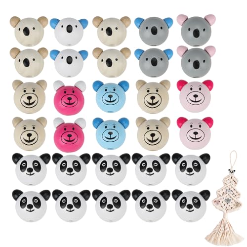 30 Stück Holzperlen mit Gesicht, Koala Bär Panda Gesicht holzkugeln, 25mm Holzköpfe Mit Gesicht Zum Basteln Herstellung von Quasten, Halsketten, Armbändern (Zufällige Farbe) von Fadrun