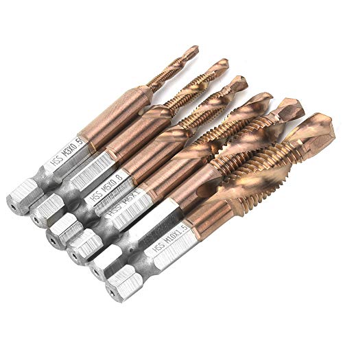 6PCS Sechskantschaft-Gewindebohrer-Kombination HSS-Gewindebohrer, Sechskantschaftbohrer, Taraud-Maschinenbohrer-Gewindebohrer-Bit-Set 6,35 Mm Sechskantschaft M3/M4/M5 M6/M8/M10 von Fafeicy