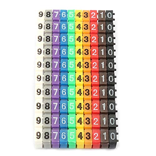 Kabelriemen Drahtmarkierungen Drahtnummernetiketten Bunte Drahtnummerierungsmarkierung Rohrkabelmarkierung, mit Clip-On-Design (100PCS KCM-2.5MM 2.5 square) von Fafeicy