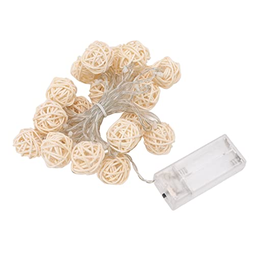 Fafeicy 3 M Lange Rattan-Kugel-Lichterkette, Batteriebetriebene Kugel-Außenlichter mit 20 LED-Lichtern für Hochzeit, Geburtstagsdekoration von Fafeicy