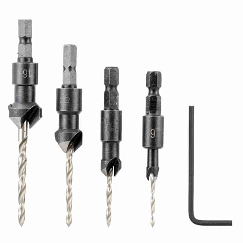 Fafeicy Abnehmbarer 4pcs Countersink -Bohrbit Set 1/4in -Hex Schaft für Holzbearbeitungsbohrer, Hochgeschwindigkeitsstahl+Kohlenstoffstahl mit Mini Sechskantschlüssel Fafeicy Abnehmbarer 4pcs Countersink -Bohrbit Set 1/4in -Hex Schaft für Holzbearbeitungsbohrer, Hochgeschwindigkeitsstahl+Kohlenstoffstahl mit Mini Sechskantschlüssel von Fafeicy