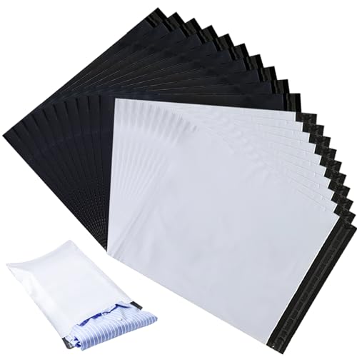 20 Stück Versandtaschen Plastik 32 x 46cm, Faltentaschen Folienversandtaschen, Wasserdicht und Tragfähigkeit Versandbeutel, Poly-Versandtasche für Versandverpackungen (Schwarz/Weiß) von Fagent