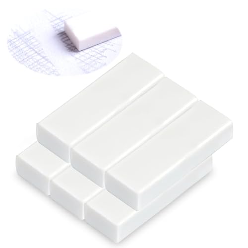 6 Stück Radiergummi Weich PVC-Free, 5,4 * 1,8 * 1cm Radierer aus Kunststoff, Weißer 2B Plast Radierer Blockform, für Prüfungen, Skizzieren, Schule, Büro und Zuhause (Weiß) von Fagent