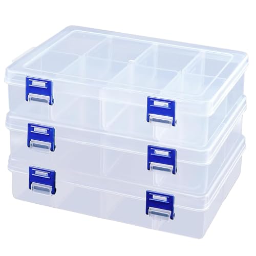 Fahibin 3 Stück Fächer Aufbewahrungsbox, 8 Fächern,Plastik Sortierbox Aufbewahrungsbox, Transparente Aufbewahrungsbox mit Fächern, für Zubehör Perlen Schmuck Ohrring 22 * 13,5 * 6,4cm von Fahibin