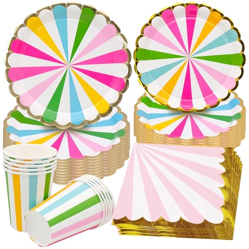 Fahibin 40 Stück Regenbogen Party Geschirr Set, Wiederverwendbar Papier Geschirr Set,Regenbogen Servietten Teller für Kinder Geburtstag, Baby-Dusche-Themen-Party von Fahibin