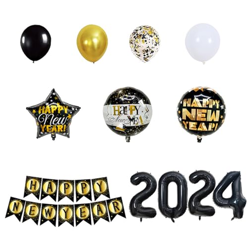 Ballon-Set "Happy New Year" Motto-Ballon mit Hintergrund, Partyzubehör zum Dekorieren von Häusern und Büros, Event-Dekorationen von Fahoujs