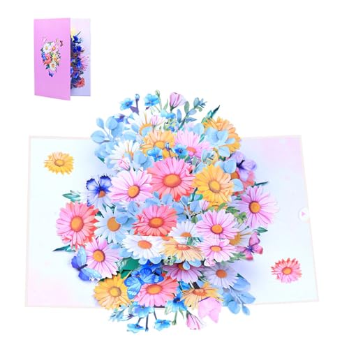 Fahoujs Elegante 3D Gänseblümchen Bouquets Card Colorful Daisses 3D Fold Card Delicate Handwerkskarte Für Besondere Veranstaltung von Fahoujs