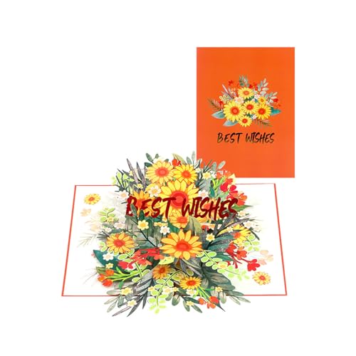 Fahoujs Kreative Rotierende 3D Sonnenblumen Karte. Elegante 3D Papierkarte Mit Orangefarbenen Sonnenblumen Und Umschlag Für Individuelle Nachrichten von Fahoujs