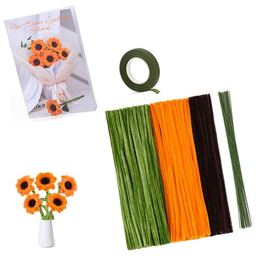 Fahoujs Tulpen/Sonnenblumen-Blumenstrauß-Bastel-Set, kreative Blumenmaterialien, bunte Chenille-Stiele, Schmuckherstellungszubehör von Fahoujs