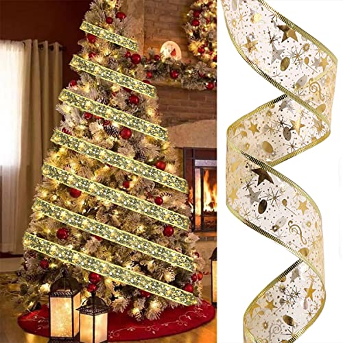 FainFun Glänzende Band Lichterkette, 5M Weihnachtsband Lichter, LED Band für Weihnachtsbaum Deko, Weihnachtslichterketten Band für Innere und Äußere Dekoration, Ribbon Lights for Christmas Tree, Gold von FainFun