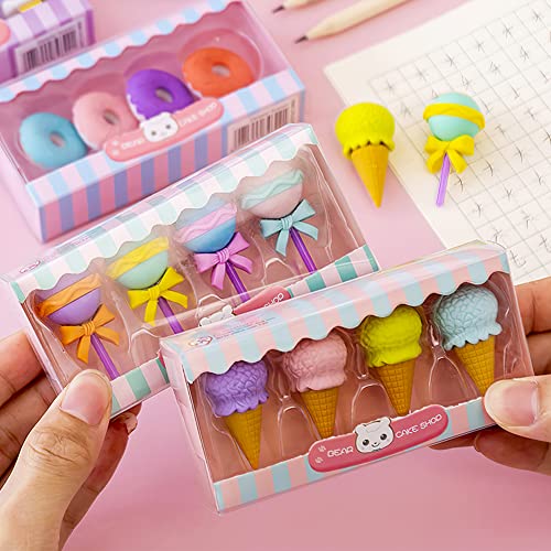 FainFun Radiergummi Set, Mini Radierstift Kawaii Schulsachen, Lutscher/Eis/Donut Kreativ Eraser Schreibwaren, Schulsachen Bürobedarf Kindergeburtstag Gastgeschenke von FainFun