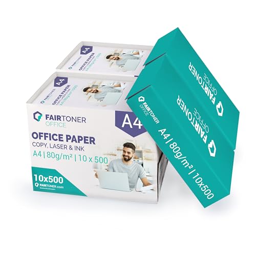 FairToner Druckerpapier standard Kopierpapier (10x 500) für Inkjet und Laserdrucker geeignet, 5.000 Blatt 80g A4 Office Paper weiß von FairToner