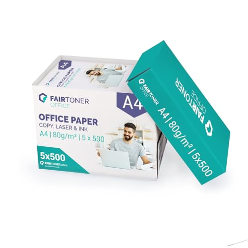 FairToner Office Paper standard Kopierpapier (5x 500) für Inkjet und Laserdrucker geeignet, 2.500 Blatt 80g A4 Druckerpapier weiß von FairToner