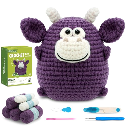 Faircosy Tier-Häkelset für Anfänger: DIY Kuh Amigurumi Set mit 40% extra Garn – Schritt-für-Schritt-Video-Tutorials für Kinder und Erwachsene von Faircosy