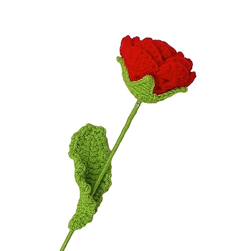 Fairnull 4 Stück gehäkelter Blumenstrauß, geflochtene Rose, handgefertigte Häkelblume, exquisit, lichtbeständig, gehäkelter Blumenstrauß für schöne geschmackvolle Heimdekoration, Rot von Fairnull
