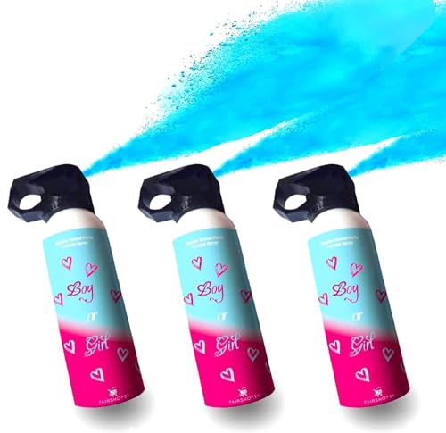 FAIRSHOP24 Baby-Shower 200ml I Pulver-Feuerlöscher Gender Reveal Kanone Baby Pulver Spray, Enthüllt das Geschlecht mit Farbe, Pulverkanone für die Babyparty, in Blau und Rosa (3x Blau) von Fairshop 24
