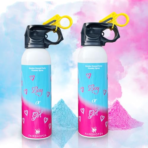 FAIRSHOP24 Baby-Shower 200ml I Pulver-Feuerlöscher Gender Reveal Kanone Baby Pulver Spray, Enthüllt das Geschlecht mit Farbe, Pulverkanone für die Babyparty, in Blau und Rosa (Blau) von Fairshop 24