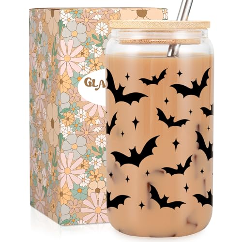 Fairy's Gift Halloween-Fledermaus-Tasse, gruselige Halloween-Geschenke, Fledermaus-Liebhaber, Gothic-Glastasse, niedlicher Eiskaffee-Glasbecher, Boo Basket Stuffers, Gothic-Mädchen-Party-Sachen, von Fairy's Gift