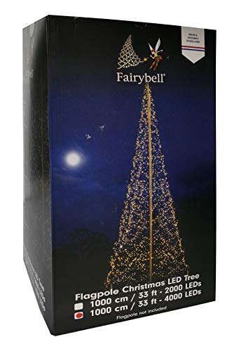 Fairybell LED-Weihnachtsbaum für draussen - 10 Meter - 4000 LEDs - Weihnachtsbaum im Fahnenmast - Warmweiss - Geeignet für vorhandene Fahnenmasten von Fairybell