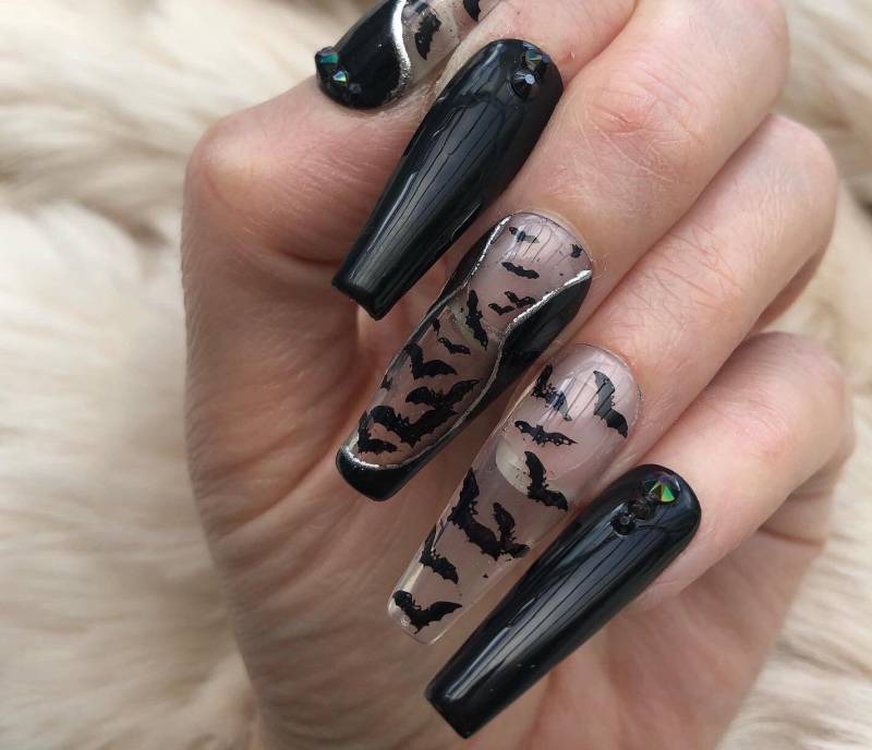 Schwarze Fledermaus Drücken Sie Auf Die Nägel | Künstliche Falsche Kleben Nägel Gothik Presse von Fairydustnailcompany