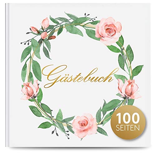 Fairytale Wedding © Gästebuch -Fotobuch Hochzeit -Hochwertig Gebundenes Buch - Goldfoliendruck -dick, weiß, Leeres beschreibbar 100 Seiten -50 Blatt - perfekt für jeden Anlass -Weißer Blumenring Thema von Fairytale Wedding