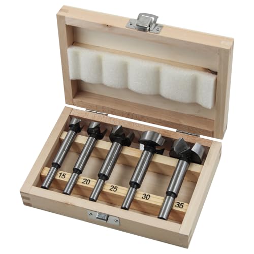 Faithfull FAIFORSET5W Forstner-Bit-Set mit Holzaufbewahrungskoffer für Hartholz, Weichholz, Bohren, gerade, abgewinkelt, überlappend und Taschenlöcher, 5 Stück, 15 mm, 20 mm, 25 mm, 30 mm und 35 mm von Faithfull