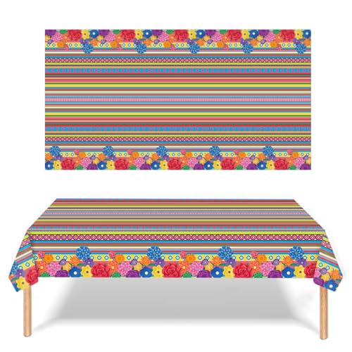 2 PCS mexikanischen gestreiften Tischdecke 137 x 274cm bunt gestreiften mexikanischen Thema rechteckige Einweg-Tischdecke für mexikanische Party Hochzeit Dekorationen im Freien Tabelle (A) von Falafoty