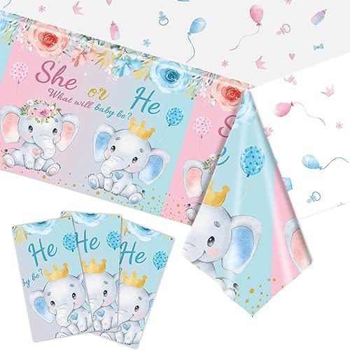 2 Stück Gender Reveal Party Tischdecke Blauer Elefant Mädchen oder Jungen Kunststoff Tischdecke Babyparty Plastic Tischtuch für Geburtstag Babyparty Party Dekorationen (Elephant) von Falafoty