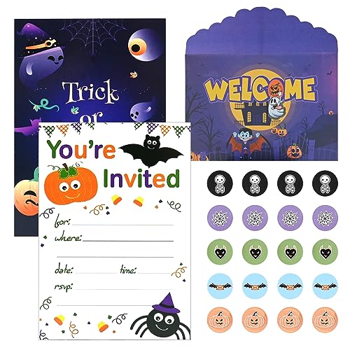 20PCS Halloween Party Einladungen mit Umschläge und Aufkleber Halloween Einladungskarten Partyzubehör Halloween Einladungen für Kinder Halloween Geburtstag Baby Shower Party Dekoration (Lila) von Falafoty