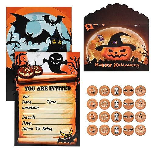 20PCS Halloween Party Einladungen mit Umschläge und Aufkleber Halloween Einladungskarten Partyzubehör Halloween Einladungen für Kinder Halloween Geburtstag Baby Shower Party Dekoration (Orange) von Falafoty