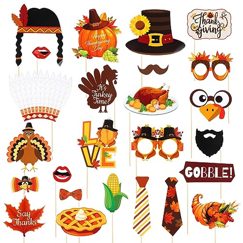 25 Stück Thanksgiving Party Foto Booth Props Thanksgiving-Foto-Requisiten Thema Herbst Party Foto Booth Requisiten für Erntedankfest Truthahn Party Herbst Party Supplies von Falafoty