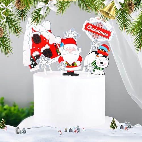 27PCS Weihnachten Tortendeko, Weihnachten Cupcake Topper, Frohe Weihnachten Kuchen Topper, Weihnachten Zahnstocher Fahnen, Weihnachtsmann Schneeflocke Cupcake Topper für Xmas Neujahr Party Dekor von Falafoty