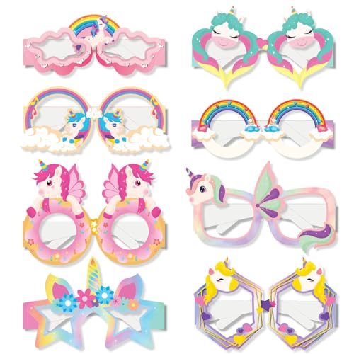 8pcs Einhorn-Brille mit Regenbogen Neuheit Partybrillen Cartoon Leuchtende Brillen Party Dekorationen Einhorn Party Foto Requisiten für Einhorn Party Karnevalsdeko von Falafoty