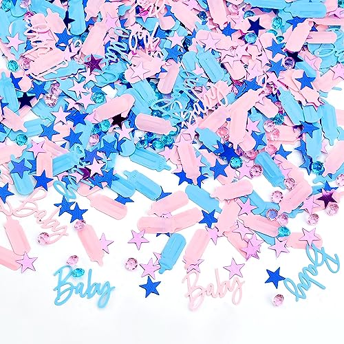 Baby Shower Konfetti Party Tischdekoration 30 g Rosa Mädchen und blauer Junge Konfetti Flaschen Diamanten Sterne Gender Reveal Konfetti Party Dekoration für Kinder Geburtstag Baby Shower Party von Falafoty