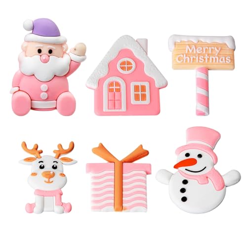 Cupcake Topper aus Weichem Gummi 6 Stück Rosa Cupcake Topper für Weihnachten Weihnachtsmann Schneemann Kuchen Dekorationsset für Weihnachtsfeier Geburtstag Zubehör von Falafoty