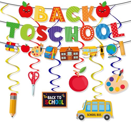 Einschulung Deko, Bunte Back to School Theme Banner und Schulanfang Hängende Wirbel Spiral Girlande, Kinder Schultag Schuleinführung Zurück zur Schule Dekor für Den Ersten Schultag Party Zubehör von Falafoty