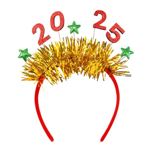 Falafoty 2025 Happy New Year Haarreifen, Glitzer Silvester Stirnband Neujahr Deko Haarband Tiara Fotorequisiten für Weihnachten Silvester Kopfschmuck Party Kostüm Zubehör Kinder Geschenk (Gold) von Falafoty