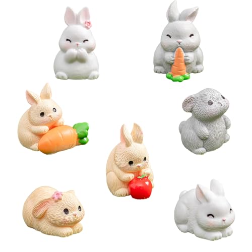 Falafoty 7PCS Mini Hase Figuren Spielzeug Hase Cake Topper, Miniatur Kaninchen Figuren Feengarten Zubehör Micro Landschaft Kit Geburtstag Party Cupcake, Heimtextilien Tischdeko Kinder Geschenk von Falafoty